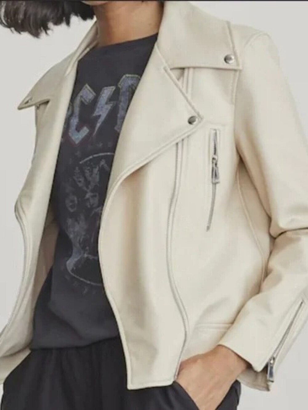 Elizabeth And James Cream Vegan Leather Moto Jacket